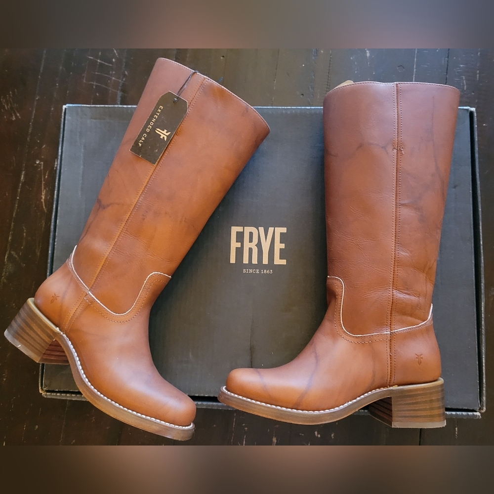 Frye Campus 14L Boots Women’s 7B Wide Calf Saddle Tan Leather. new in box